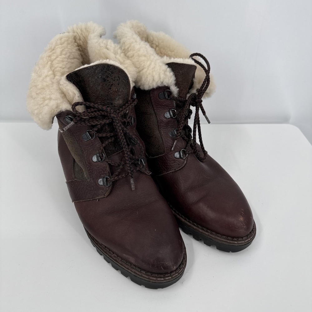 ORVIS‎  Red Brown Leather Shearling Lined Ankle Boots W 11B CANADA Gorpcore